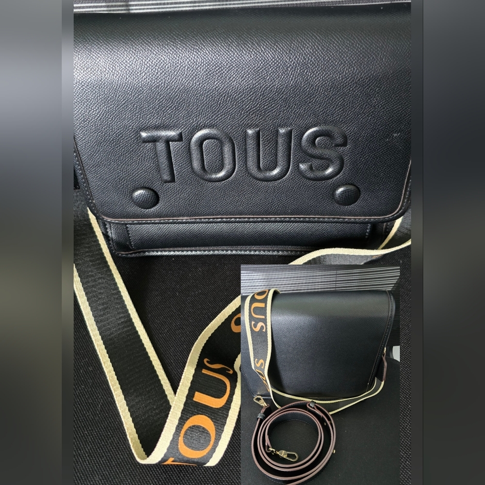 Tous Black Messenger Bag with Gold Accents